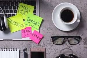 Business goal setting paraphernalias - vision board journal